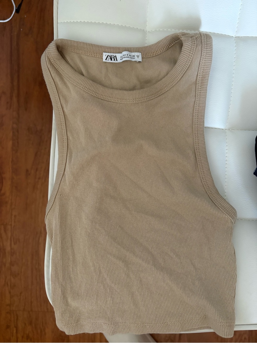 Zara Sleeveless Ribbed Tank Top in Camel Beige